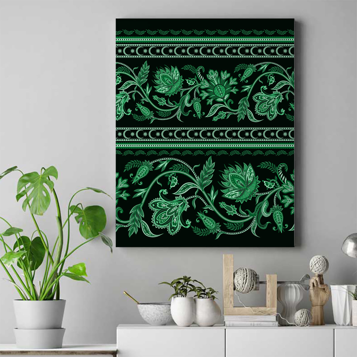 Azerbaijan Canvas Wall Art Traditional Pattern Ornament With Flowers Buta Green LT9 - Wonder Print Shop