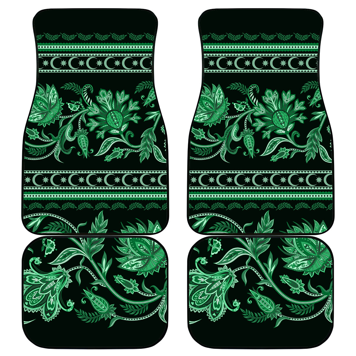 Azerbaijan Car Mats Traditional Pattern Ornament With Flowers Buta Green LT9 - Wonder Print Shop