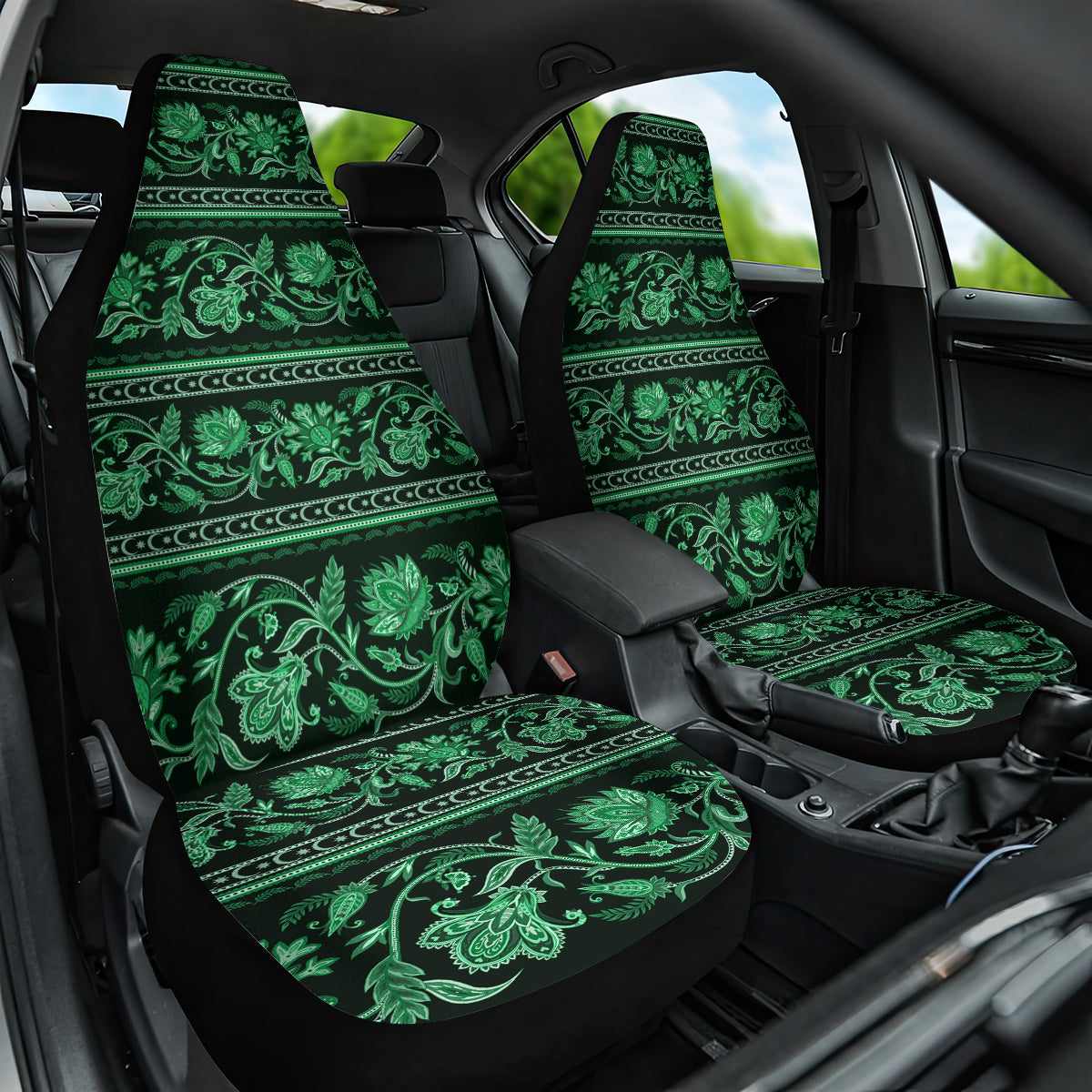 Azerbaijan Car Seat Cover Traditional Pattern Ornament With Flowers Buta Green LT9 - Wonder Print Shop