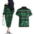 Azerbaijan Couples Matching Off The Shoulder Long Sleeve Dress and Hawaiian Shirt Traditional Pattern Ornament With Flowers Buta Green LT9 - Wonder Print Shop