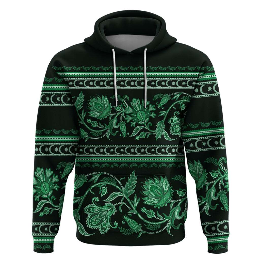 Azerbaijan Hoodie Traditional Pattern Ornament With Flowers Buta Green - Wonder Print Shop