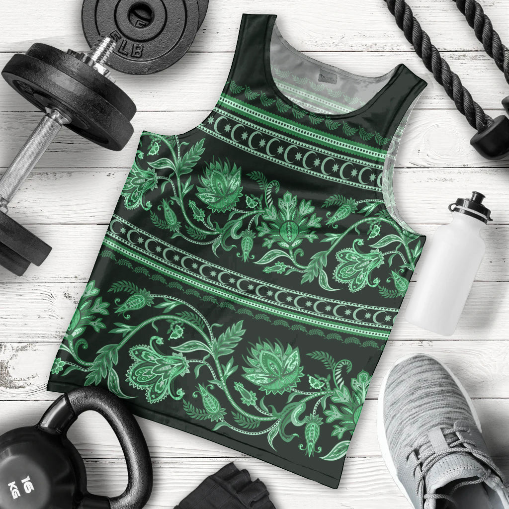 Azerbaijan Men Tank Top Traditional Pattern Ornament With Flowers Buta Green - Wonder Print Shop