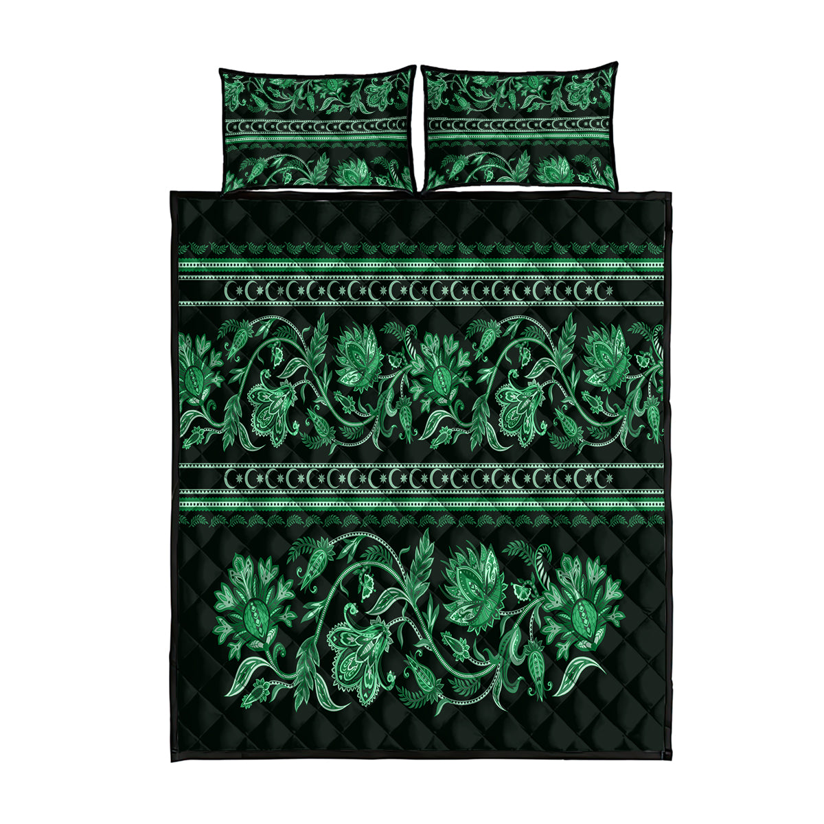 Azerbaijan Quilt Bed Set Traditional Pattern Ornament With Flowers Buta Green - Wonder Print Shop