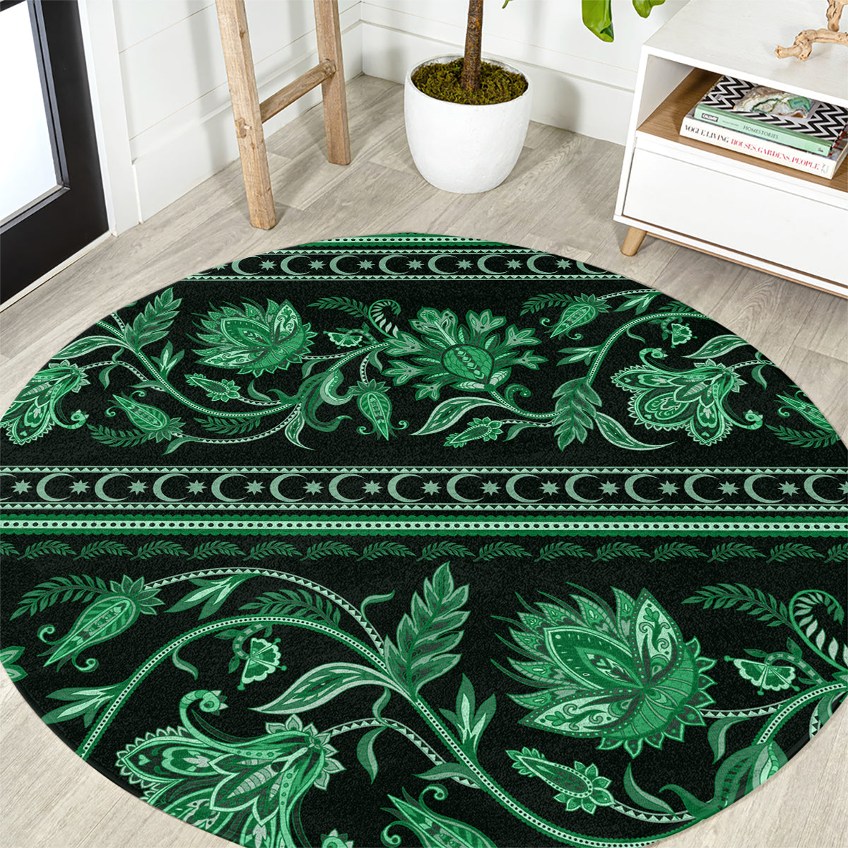 azerbaijan-round-carpet-traditional-pattern-ornament-with-flowers-buta-green