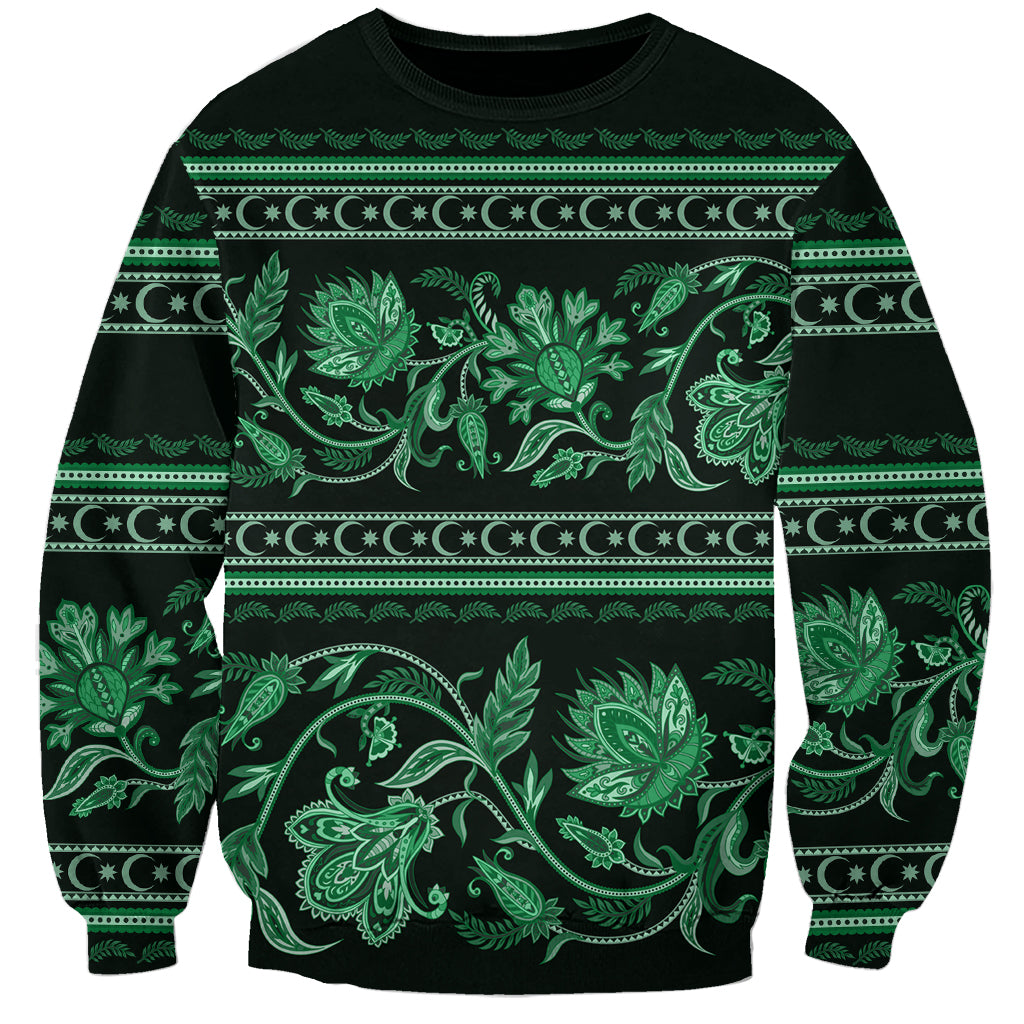 Azerbaijan Sweatshirt Traditional Pattern Ornament With Flowers Buta Green - Wonder Print Shop