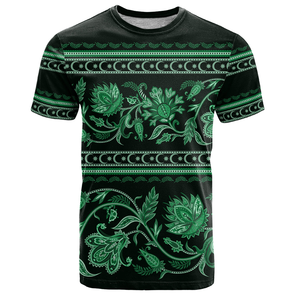 Azerbaijan T Shirt Traditional Pattern Ornament With Flowers Buta Green - Wonder Print Shop