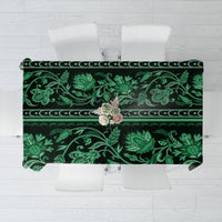 Green traditional tablecloth with ornate floral and buta pattern border