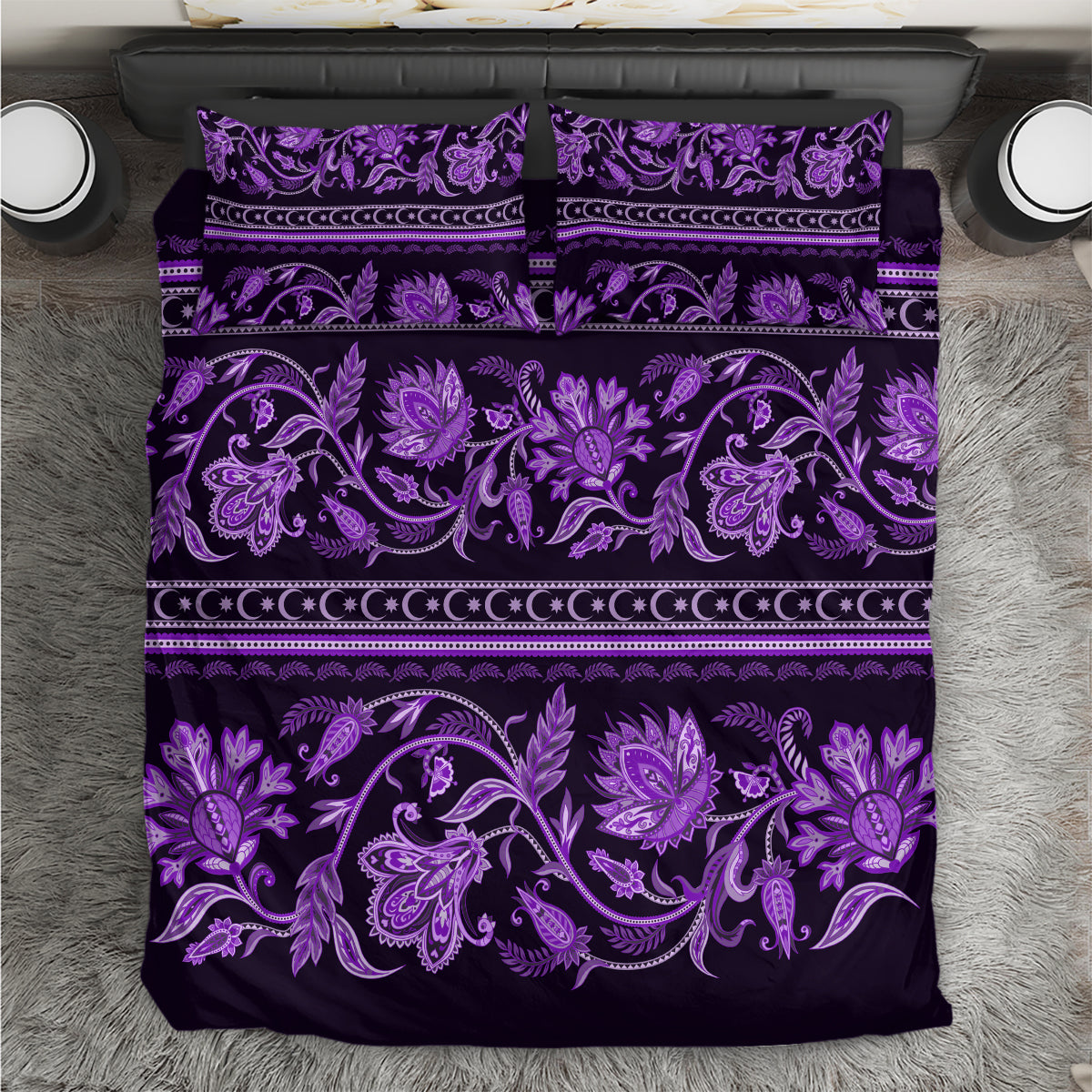 Azerbaijan Bedding Set Traditional Pattern Ornament With Flowers Buta Violet LT9 - Wonder Print Shop