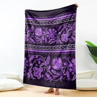 Violet traditional throw blanket with purple floral ornament and ornamental border