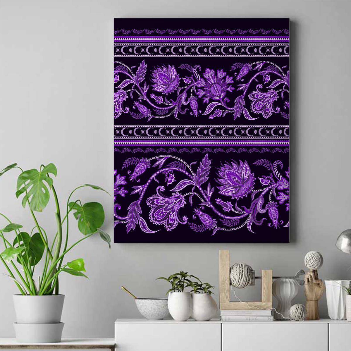 Azerbaijan Canvas Wall Art Traditional Pattern Ornament With Flowers Buta Violet LT9 - Wonder Print Shop