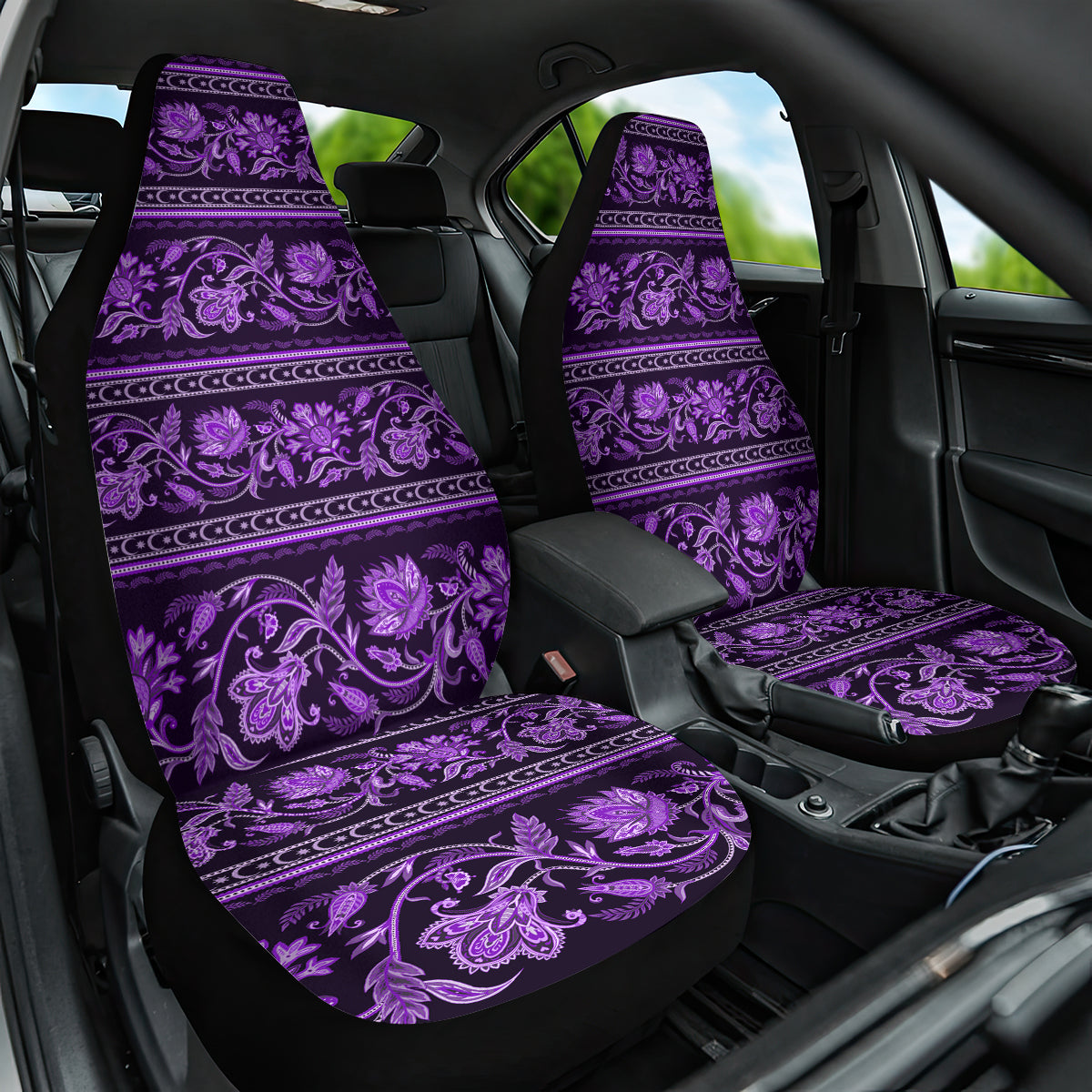 Azerbaijan Car Seat Cover Traditional Pattern Ornament With Flowers Buta Violet LT9 - Wonder Print Shop