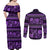 Azerbaijan Couples Matching Off Shoulder Maxi Dress and Long Sleeve Button Shirts Traditional Pattern Ornament With Flowers Buta Violet LT9 - Wonder Print Shop