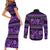 Azerbaijan Couples Matching Short Sleeve Bodycon Dress and Long Sleeve Button Shirts Traditional Pattern Ornament With Flowers Buta Violet LT9 - Wonder Print Shop