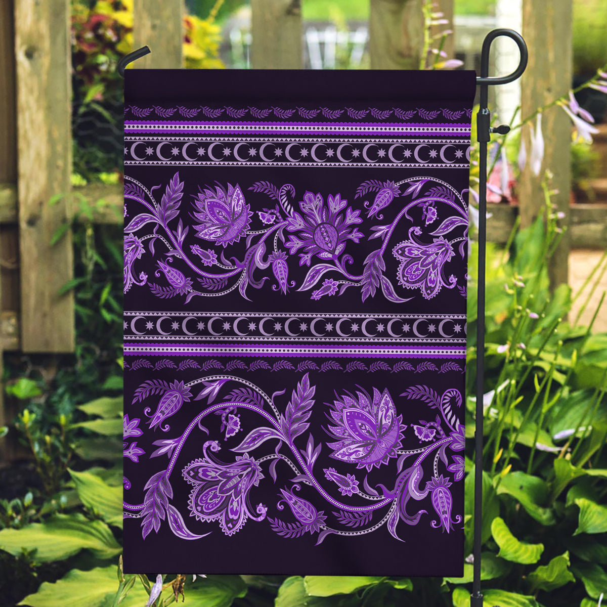 Azerbaijan Garden Flag Traditional Pattern Ornament With Flowers Buta Violet - Wonder Print Shop