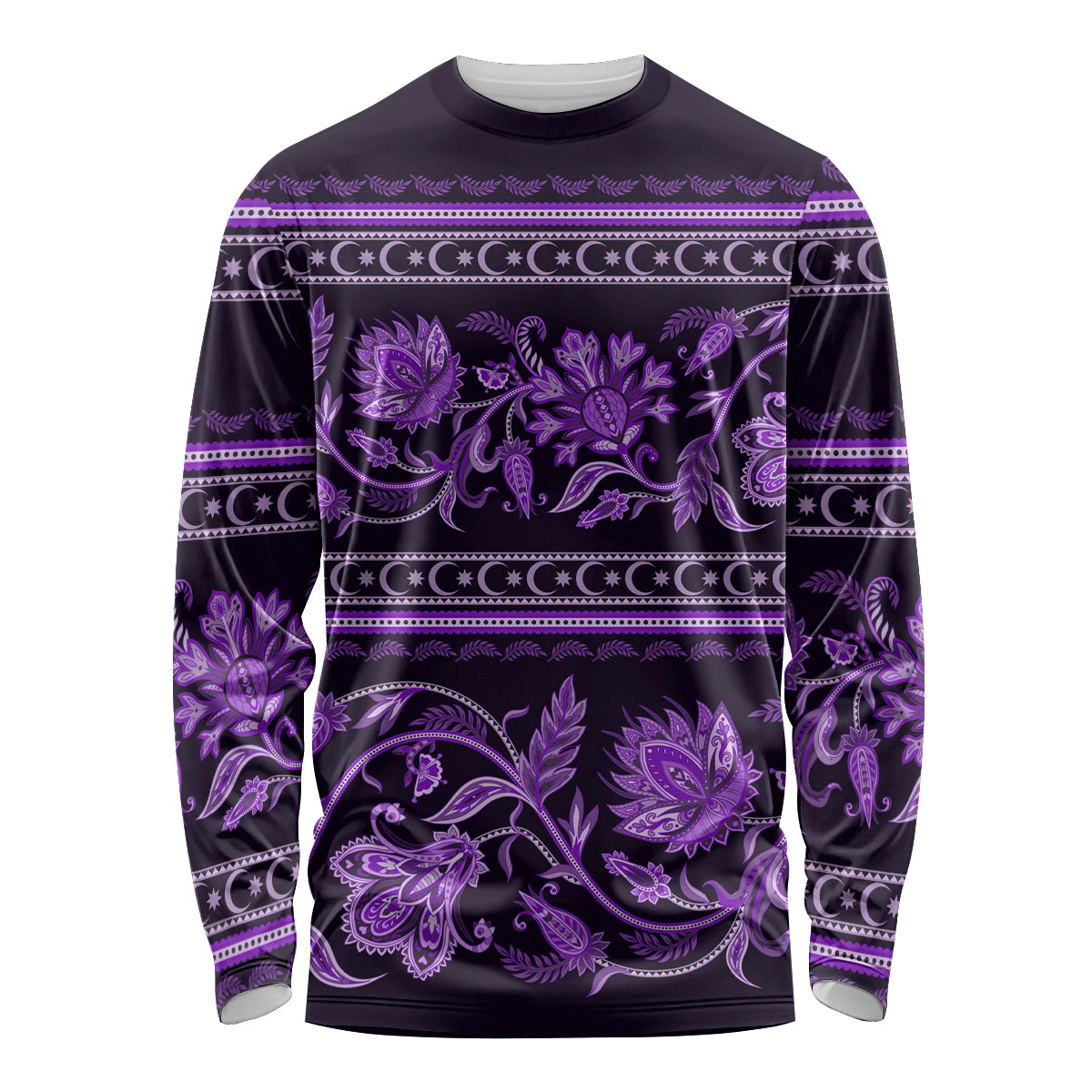 Azerbaijan Long Sleeve Shirt Traditional Pattern Ornament With Flowers Buta Violet - Wonder Print Shop