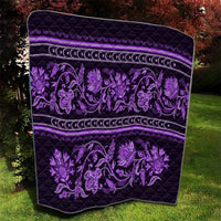Violet quilt with large purple floral buta medallion and horizontal ornamental stripes
