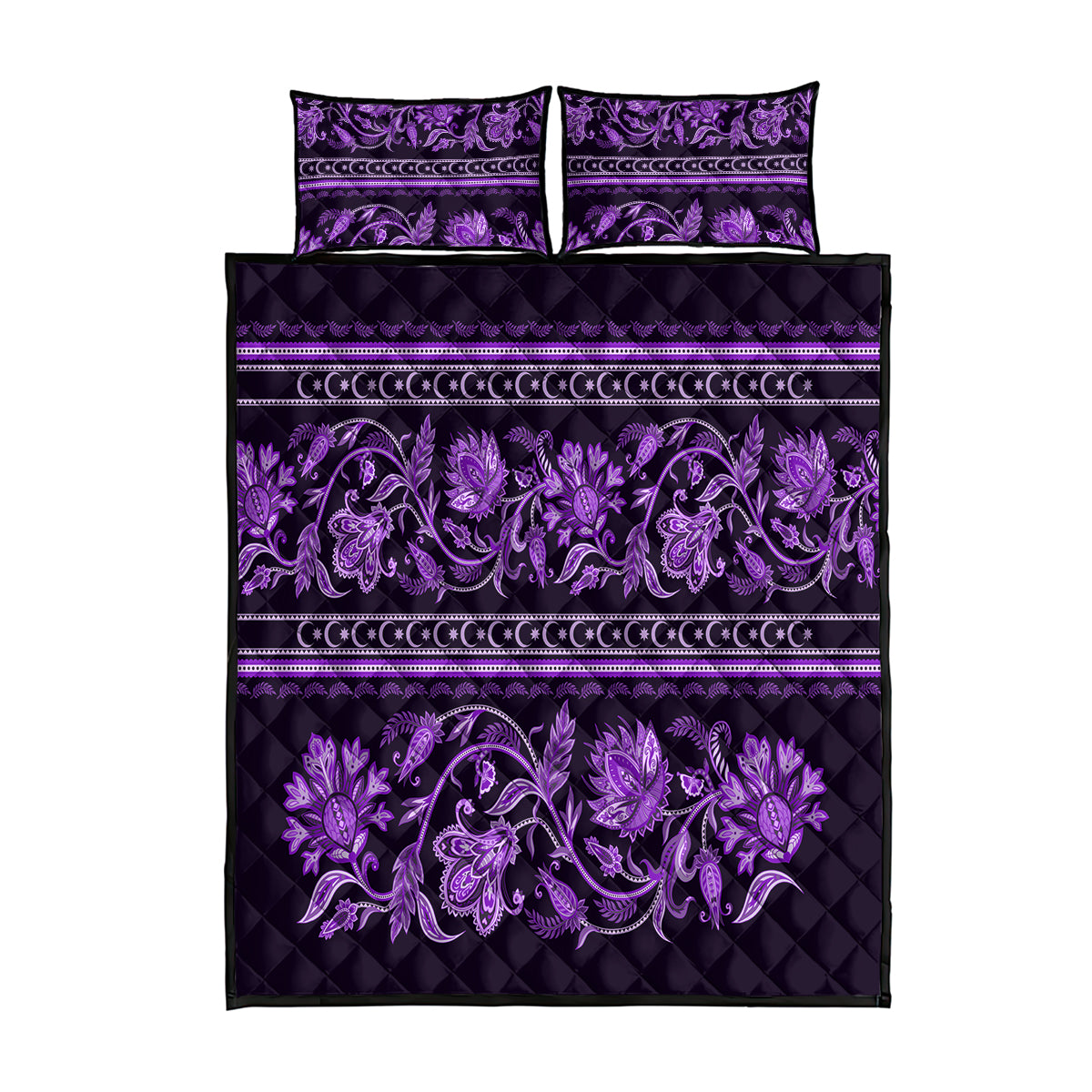 Azerbaijan Quilt Bed Set Traditional Pattern Ornament With Flowers Buta Violet - Wonder Print Shop