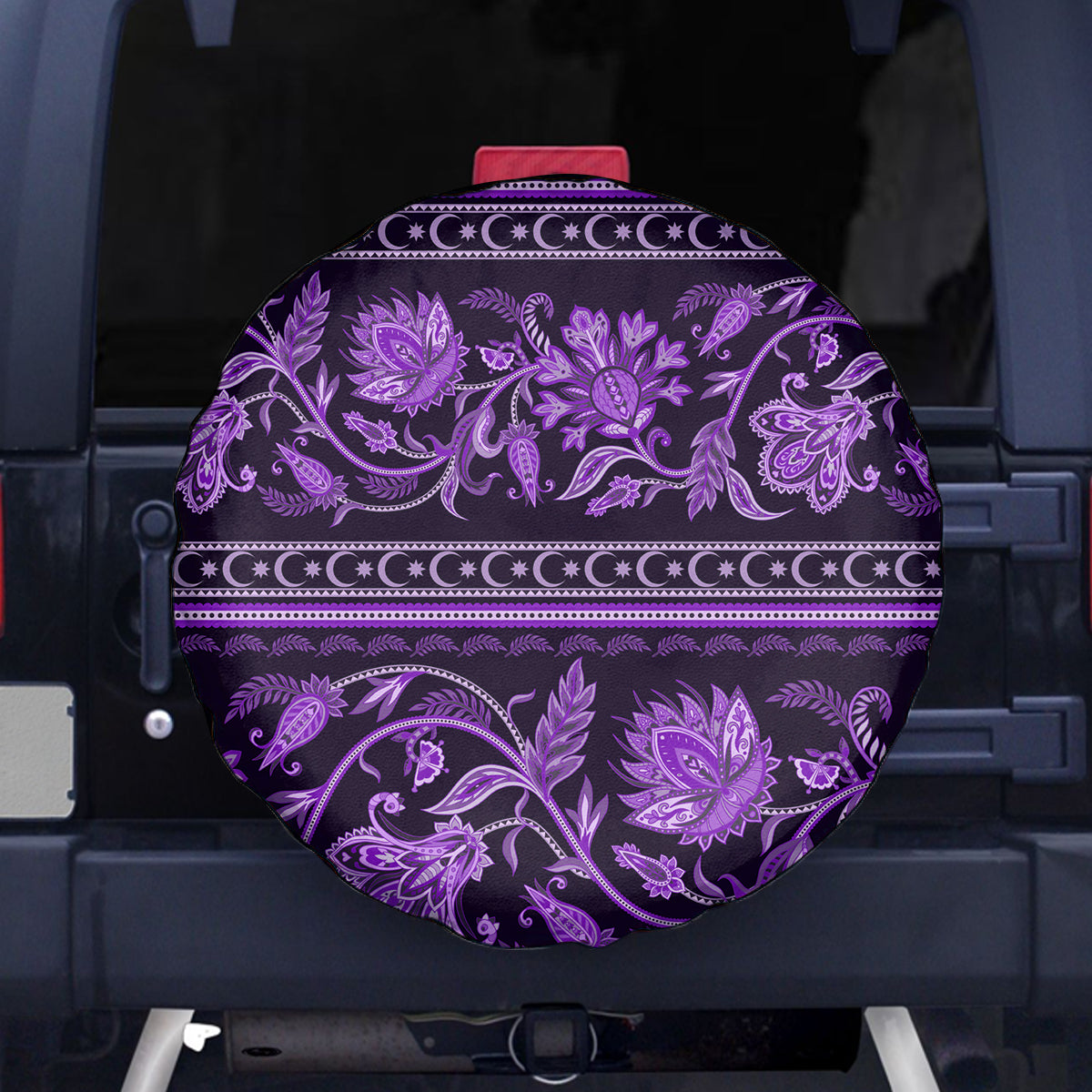 Azerbaijan Spare Tire Cover Traditional Pattern Ornament With Flowers Buta Violet - Wonder Print Shop