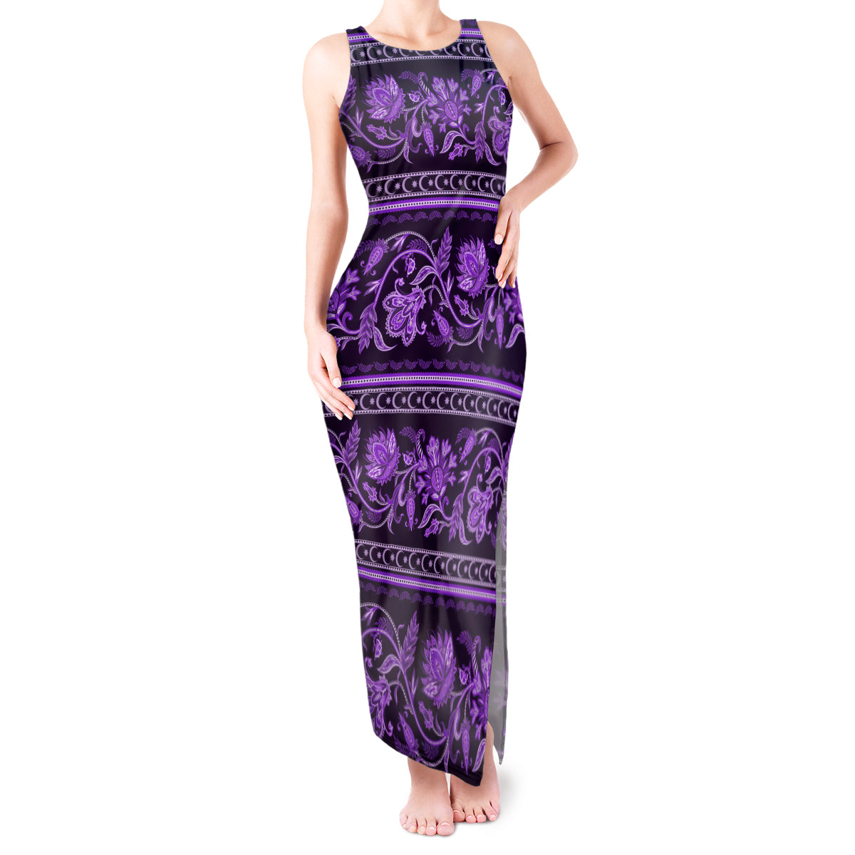 Azerbaijan Tank Maxi Dress Traditional Pattern Ornament With Flowers Buta Violet - Wonder Print Shop