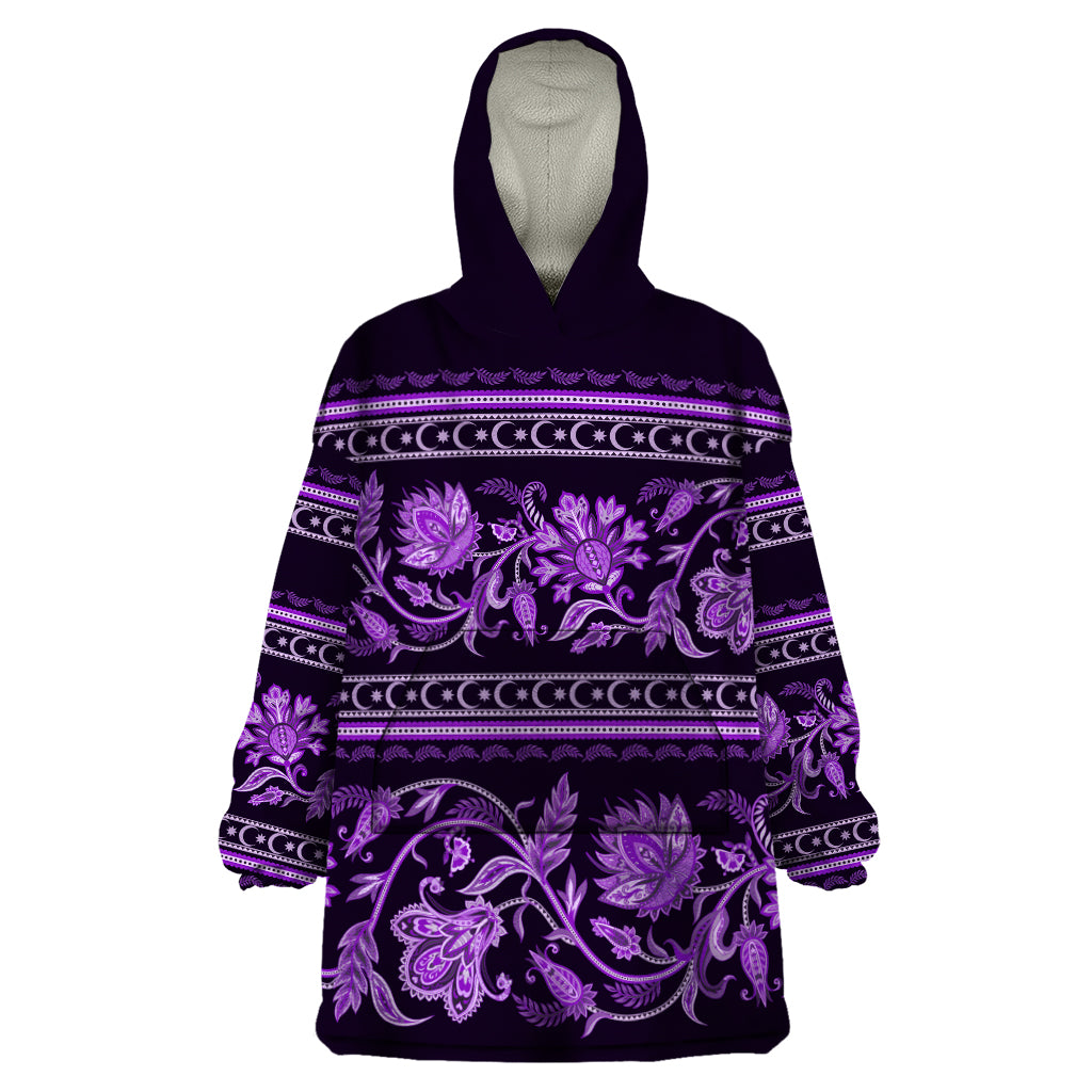 Azerbaijan Wearable Blanket Hoodie Traditional Pattern Ornament With Flowers Buta Violet - Wonder Print Shop