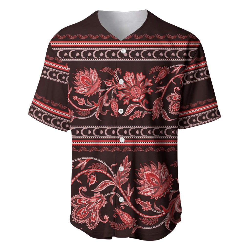 Azerbaijan Baseball Jersey Traditional Pattern Ornament With Flowers Buta Red LT9 - Wonder Print Shop