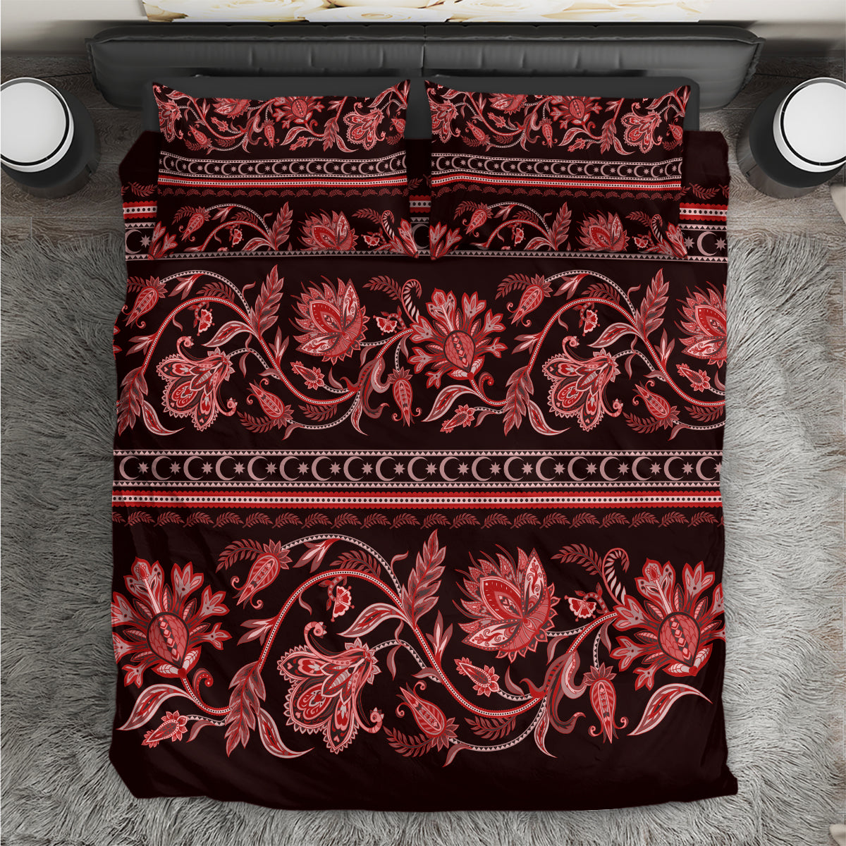 Azerbaijan Bedding Set Traditional Pattern Ornament With Flowers Buta Red LT9 - Wonder Print Shop