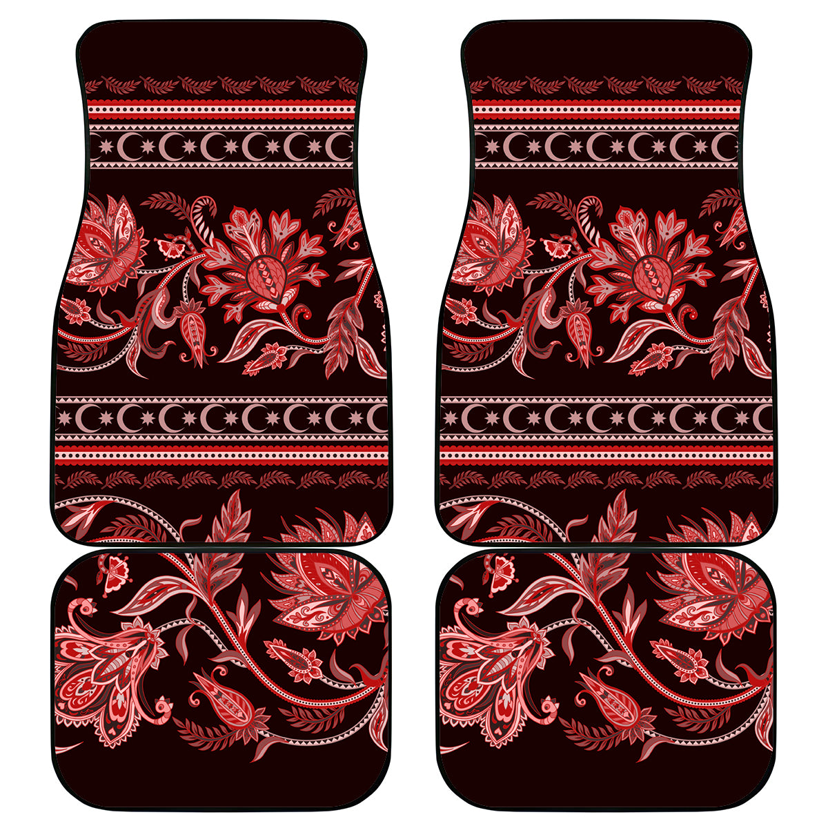 Azerbaijan Car Mats Traditional Pattern Ornament With Flowers Buta Red LT9 - Wonder Print Shop