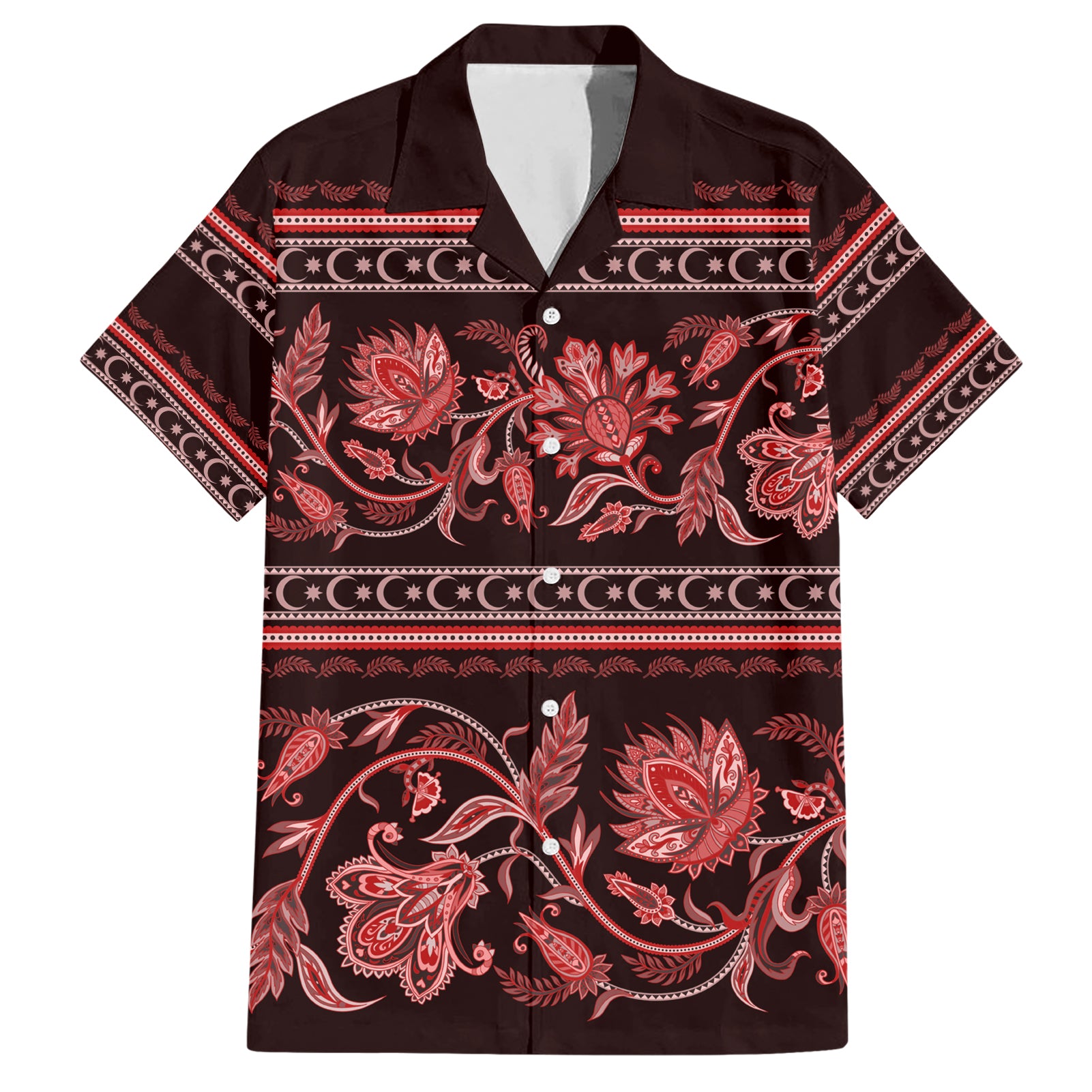 Azerbaijan Hawaiian Shirt Traditional Pattern Ornament With Flowers Buta Red - Wonder Print Shop