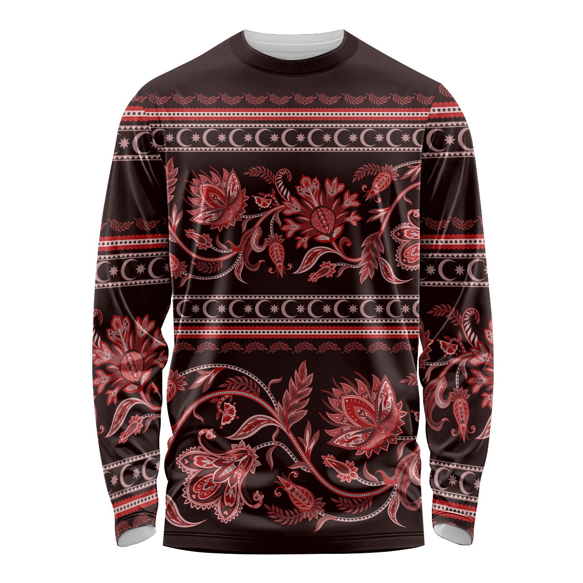 Azerbaijan Long Sleeve Shirt Traditional Pattern Ornament With Flowers Buta Red - Wonder Print Shop