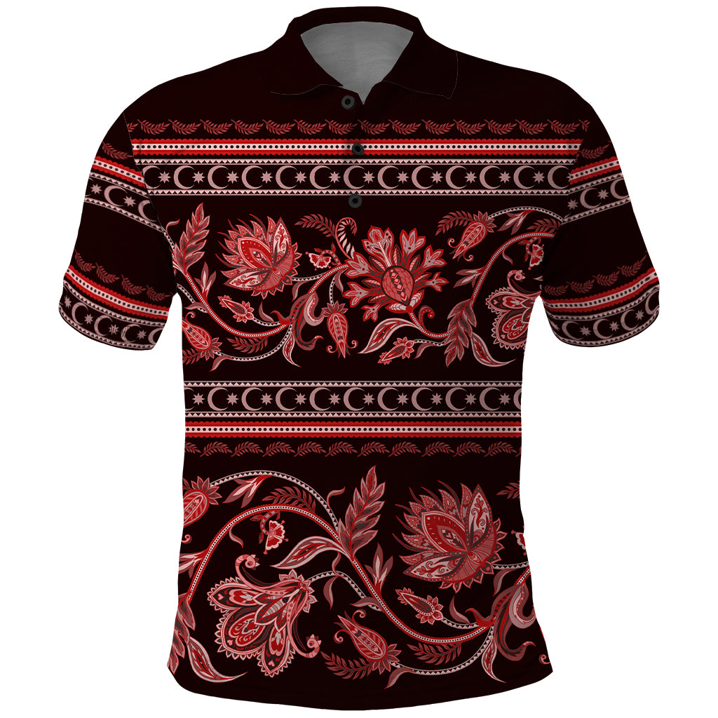 Azerbaijan Polo Shirt Traditional Pattern Ornament With Flowers Buta Red - Wonder Print Shop