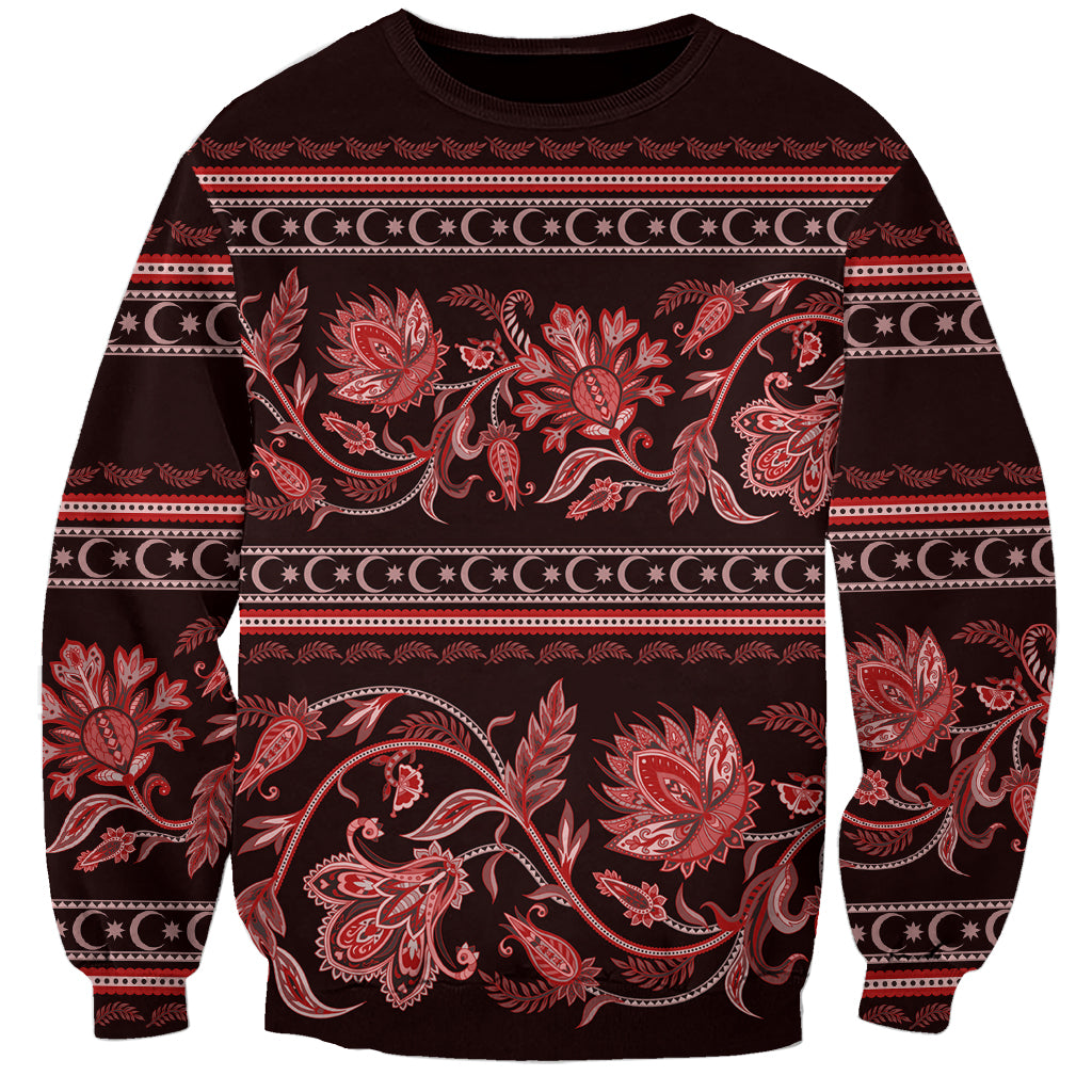 Azerbaijan Sweatshirt Traditional Pattern Ornament With Flowers Buta Red - Wonder Print Shop