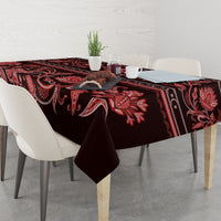 Red floral ornament tablecloth with dark background and buta pattern runner-style