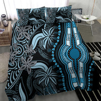 Blue dashiki bedding set: dark geometric and floral pattern with teal hamsa center