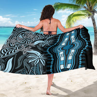 Blue and black dashiki-style sarong wrap, tribal medallion print, rear view