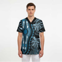 Polynesia Mixed African Dashiki Scrub Top Afro-pacific Culture - Blue
