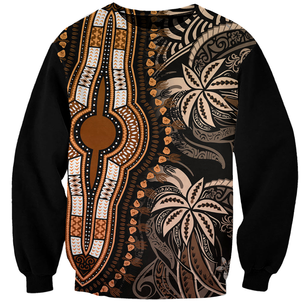 Unisex dashiki sweatshirt, black with gold and cream front print