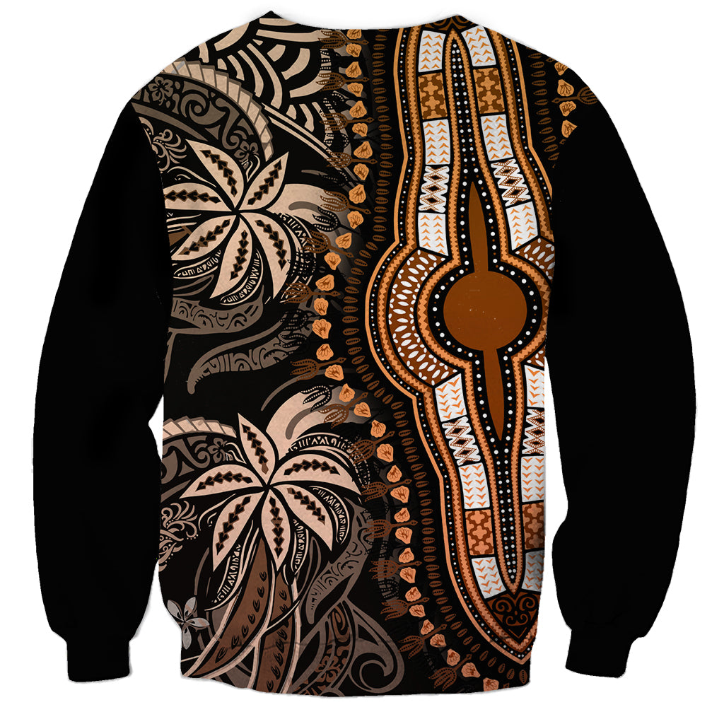 Unisex dashiki sweatshirt, black with gold and cream large back motifs