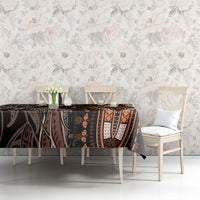 Dashiki tablecloth with dark base and gold-brown tribal floral print