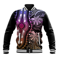 Unisex baseball jacket with pastel dashiki-style print on black, snap buttons