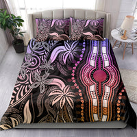 Dashiki bedding set in purple and black, wide view with central emblem and patterned borders