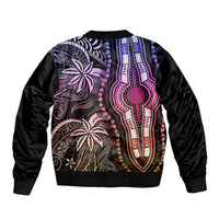 Black bomber jacket with pastel purple and pink dashiki front panel and sleeves