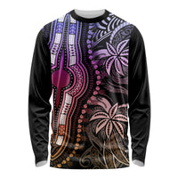 Unisex black long-sleeve dashiki shirt with pastel purple, pink and geometric print