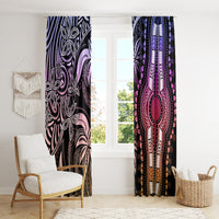 Window curtain set with dashiki-style pattern in black, lilac, and magenta with decorative borders