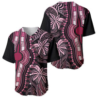 Pair of pink and black dashiki-style baseball jerseys, front and back views