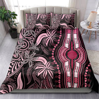 Pink and black tribal bedding set with duvet cover and matching pillowcases, central emblem
