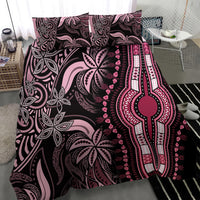 Pink and black tribal bedding set duvet with bold vertical emblem and floral motifs