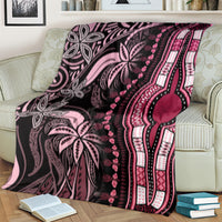 Pink and dark plum dashiki-style blanket with large central floral motif and stripe trim