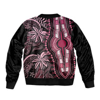 Unisex bomber jacket with pink and black tribal print, ribbed collar and waistband hem