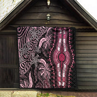Pink and black dashiki quilt with quilted texture and central hand medallion border details