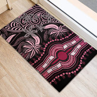 Pink and magenta dashiki rubber doormat with ornate border and leaf-like motifs